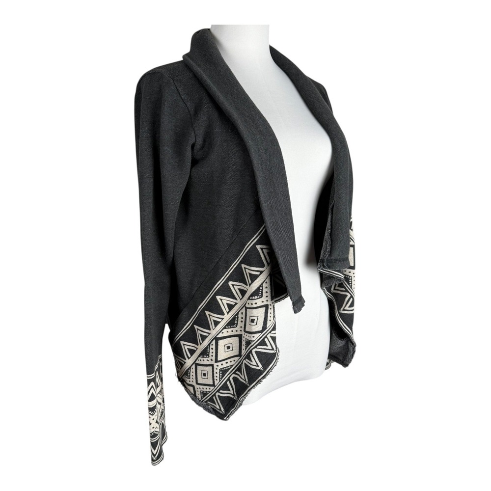 Billabong Womens Boho Y2K Open Front Cardigan Size M Gray Geometric Aztec Print‎